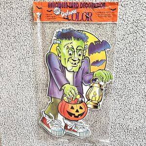 VTG Frankenstein Trick/Treat Yard Art Decoration 26” Plastic Sign Steak 1994 NOS